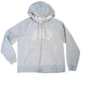 GAP Gray Zip-Up Hoodie – Classic Logo Sweatshirt, Unisex Size L